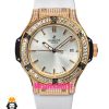 ساعت زنانه هابلوت کوارتز رزگلد فول نگین صفحه سفید بند رابر سفید HUBLOT BIG BANG 020346