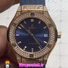 ساعت هابلوت زنانه اتوماتیک بند رابر ابی فول نگین رزگلد صفحه ابی HUBLOT BIG BANG 021177