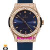 ساعت هابلوت زنانه اتوماتیک بند رابر ابی فول نگین رزگلد صفحه ابی HUBLOT BIG BANG 021177
