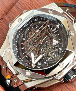 ساعت مچی مردانه هابلوت کهکشانی استیل صفحه مشکی HUBLOT Sang Bleu 1258