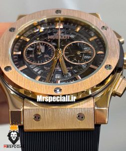 ساعت مچی مردانه هابلوت کرنوگراف رزگلد بند رابر صفحه مشکی اسکلتون HUBLOT BIG BANG 021222