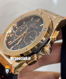 ساعت مچی مردانه هابلوت کرنوگراف رزگلد بند رابر صفحه مشکی اسکلتون HUBLOT BIG BANG 021222