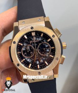 ساعت مچی مردانه هابلوت کرنوگراف رزگلد بند رابر صفحه مشکی اسکلتون HUBLOT BIG BANG 021222