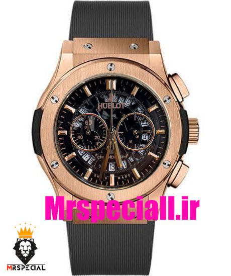 ساعت مچی مردانه هابلوت کرنوگراف رزگلد بند رابر صفحه مشکی اسکلتون HUBLOT BIG BANG 021222