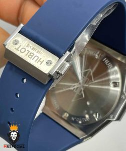 ساعت مچی مردانه هابلوت کهکشانی استیل فول نگین بند رابر صفحه ابی HUBLOT Sang Bleu 01044
