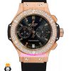 ساعت مچی زنانه هابلوت قاب نگین کرنوگراف رزگلد صفحه مشکی HUBLOT BIG BANG 0969