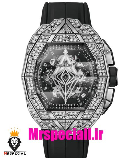 ساعت هابلوت مردانه کرنوگراف استیل بند رابر فول نگین 020904 HUBLOT BIG BANG Diamond