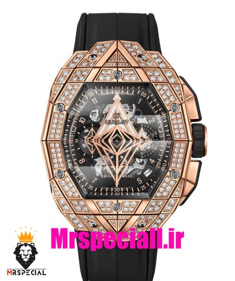 ساعت هابلوت مردانه کرنوگراف رزگلد بند رابر قول نگین 01696 HUBLOT BIG BANG Diamond