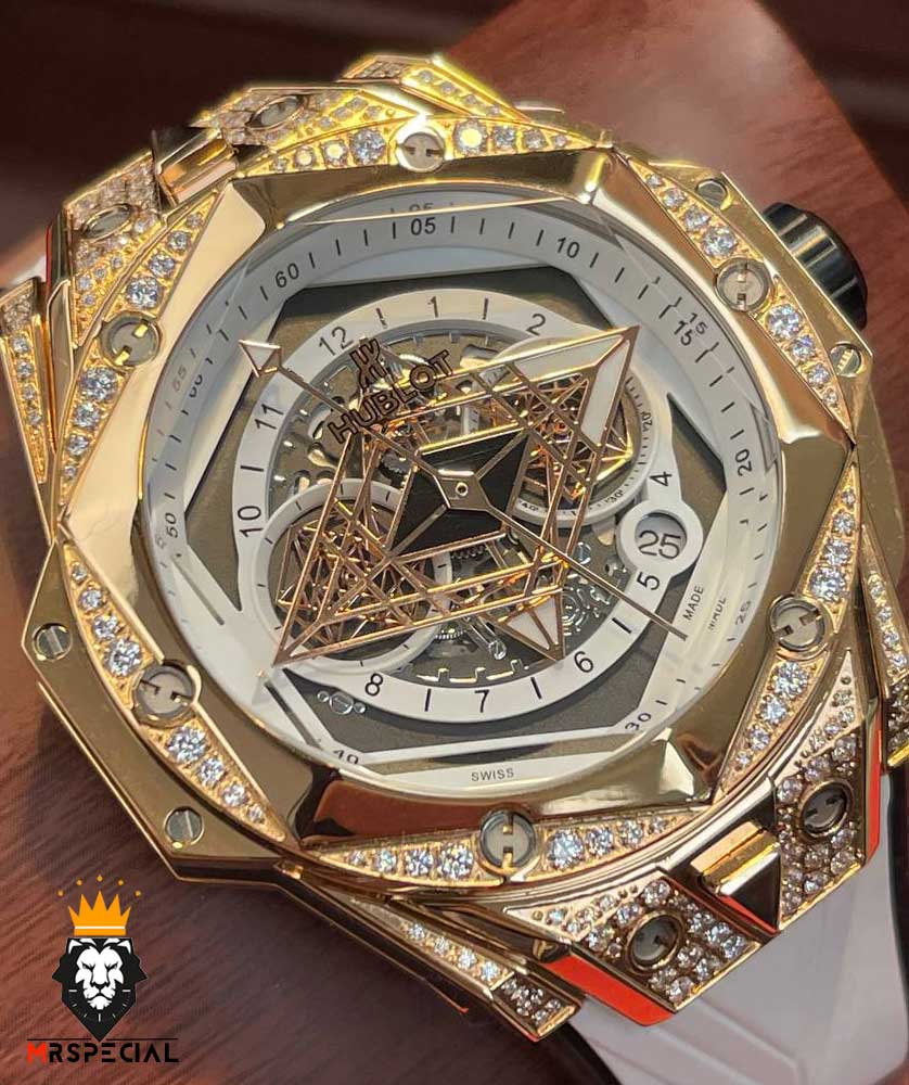 ساعت مچی مردانه هابلوت کهکشانی فول نگین سفید HUBLOT Sang Bleu 1248