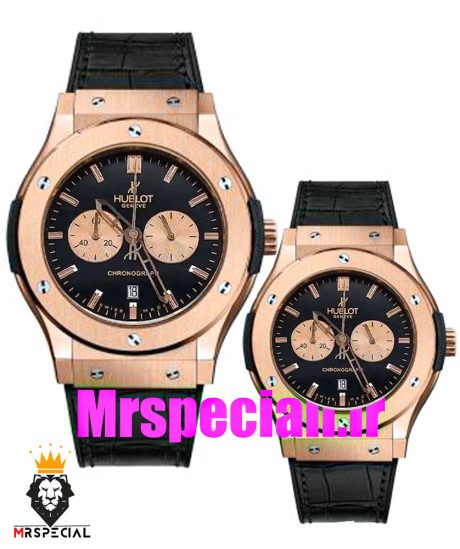 ساعت ست هابلوت مردانه و زنانه کرنوگراف رزگلد صفحه مشکی 6631 HUBLOT BIG BANG