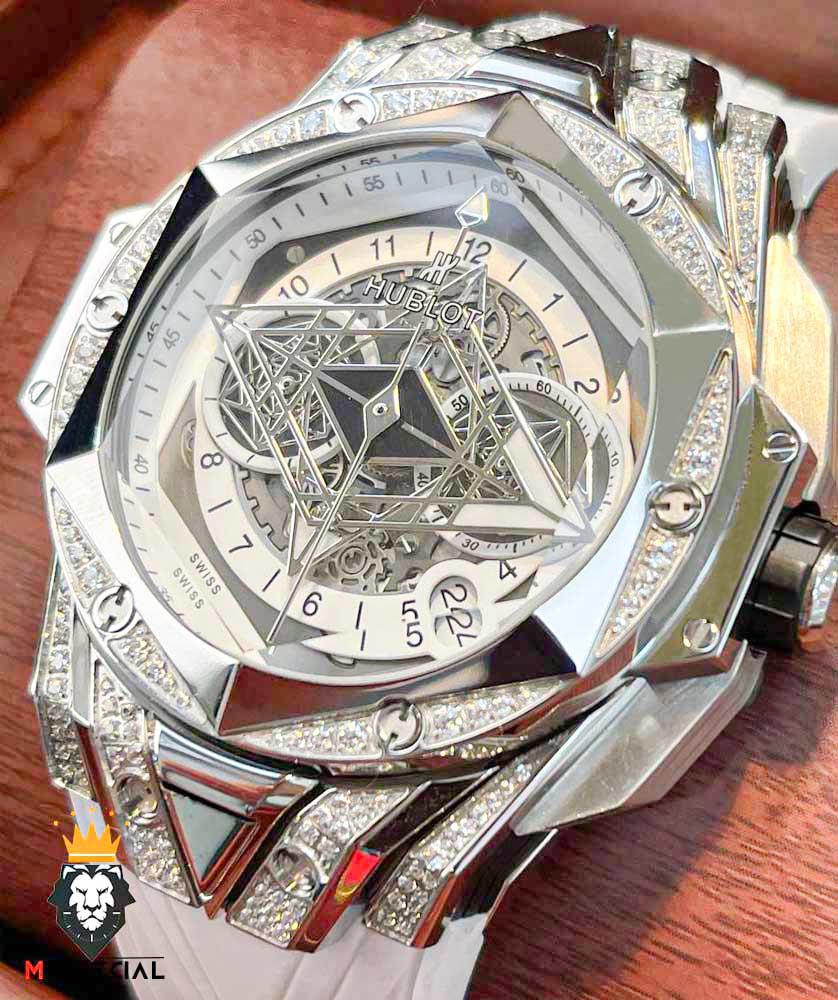 ساعت مچی مردانه هابلوت کهکشانی کرنوگراف فول نگین سفید HUBLOT Sang Bleu 1249