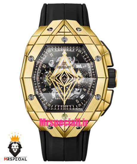 ساعت مچی مردانه هابلوت کرنوگراف طلایی بند رابر 01696 HUBLOT BIG BANG SANG BLEU
