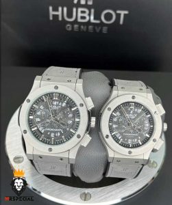 ساعت ست هابلوت مردانه و زنانه کرنوگراف طوسی صفحه اسکلتون 0967 HUBLOT BIG BANG
