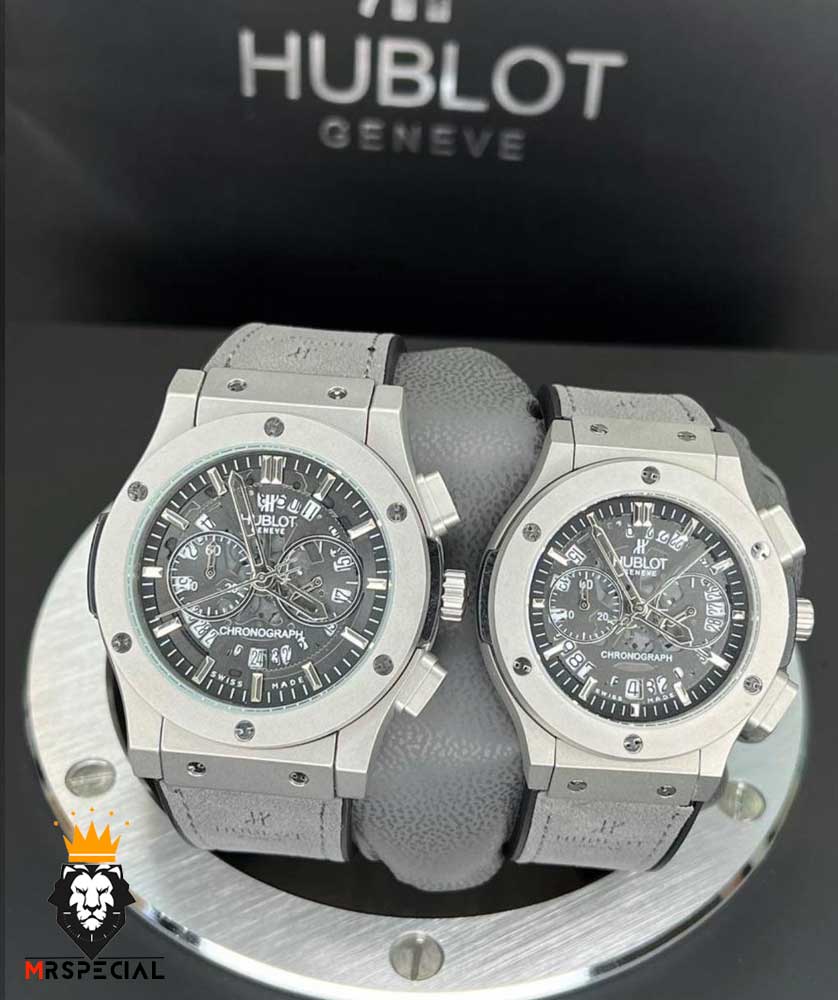 ساعت ست هابلوت مردانه و زنانه کرنوگراف طوسی صفحه اسکلتون 0967 HUBLOT BIG BANG