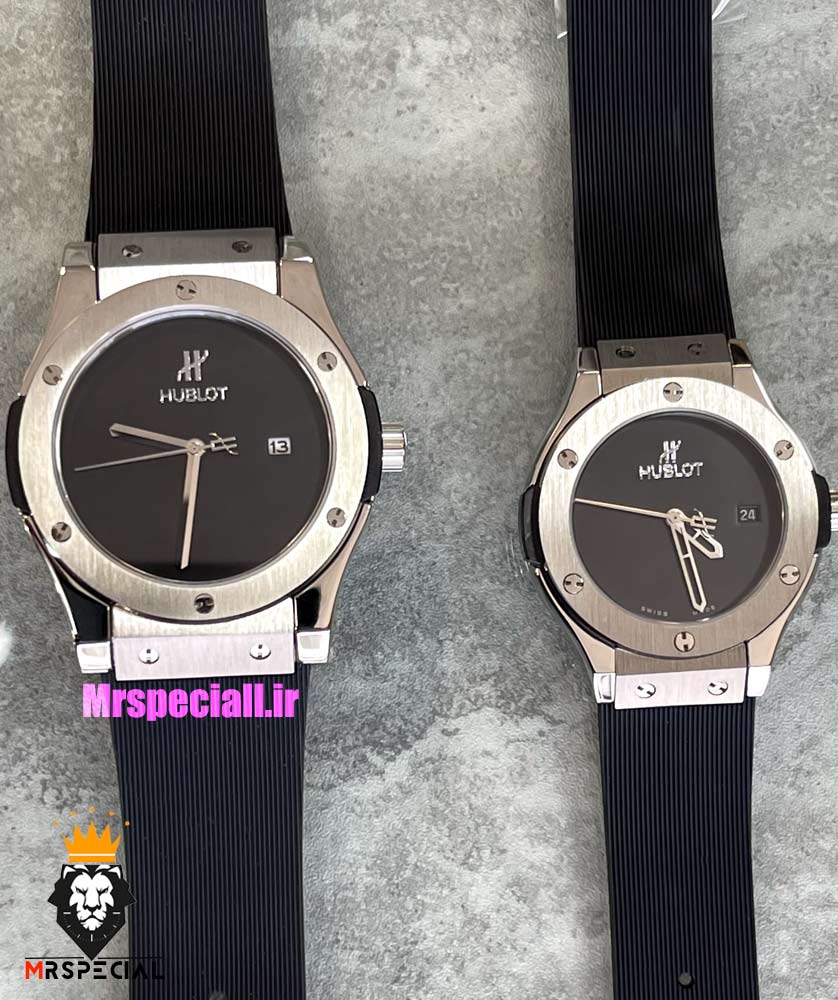 ساعت ست هابلوت مردانه و زنانه کوارتز بند رابر مشکی صفحه مشکی 021349 HUBLOT BIG BANG
