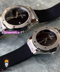 ساعت ست هابلوت مردانه و زنانه کوارتز بند رابر مشکی صفحه مشکی 021349 HUBLOT BIG BANG