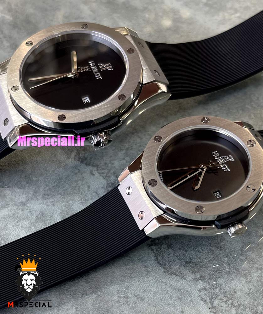 ساعت ست هابلوت مردانه و زنانه کوارتز بند رابر مشکی صفحه مشکی 021349 HUBLOT BIG BANG