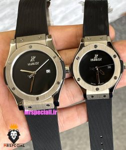 ساعت ست هابلوت مردانه و زنانه کوارتز بند رابر مشکی صفحه مشکی 021349 HUBLOT BIG BANG