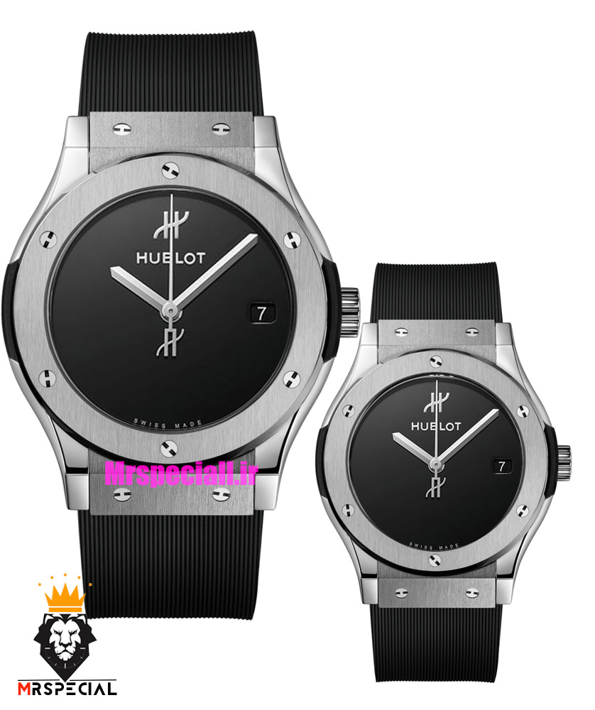 ساعت ست هابلوت مردانه و زنانه کوارتز بند رابر مشکی صفحه مشکی 021349 HUBLOT BIG BANG