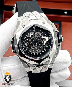 ساعت مچی مردانه هابلوت کهکشانی استیل صفحه مشکی HUBLOT Sang Bleu 1258