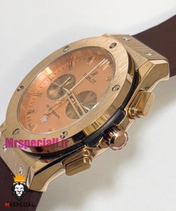 ساعت هابلوت مردانه بیگ بنگ کرنوگراف رزگلد بند رابر قهوه ای صفحه رزگلد 021075 HUBLOT BIG BANG 