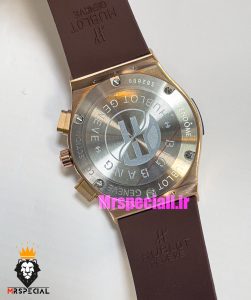 ساعت هابلوت مردانه بیگ بنگ کرنوگراف رزگلد بند رابر قهوه ای صفحه رزگلد 021075 HUBLOT BIG BANG 