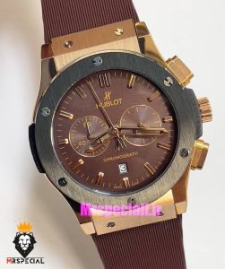 ساعت هابلوت مردانه بیگ بنگ کرنوگراف رزگلد بند رابر قهوه ای صفحه قهوه ای 021076 HUBLOT BIG BANG 