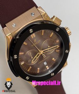 ساعت هابلوت مردانه بیگ بنگ کرنوگراف رزگلد بند رابر قهوه ای صفحه قهوه ای 021076 HUBLOT BIG BANG 