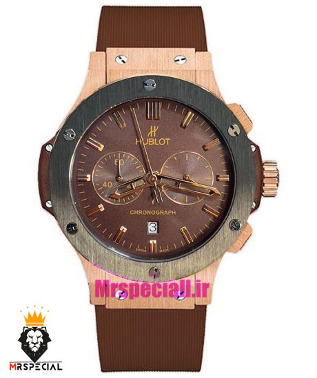 ساعت هابلوت مردانه بیگ بنگ کرنوگراف رزگلد بند رابر قهوه ای صفحه قهوه ای 021076 HUBLOT BIG BANG