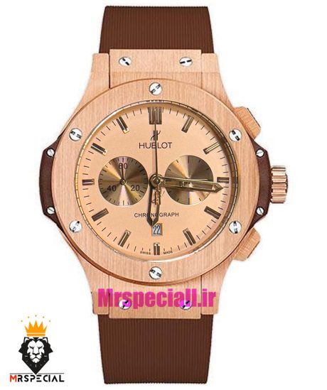 ساعت هابلوت مردانه بیگ بنگ کرنوگراف رزگلد بند رابر قهوه ای صفحه رزگلد 021075 HUBLOT BIG BANG