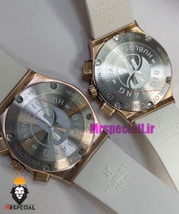 ساعت ست هابلوت مردانه و زنانه کرنوگراف رزگلد بند رابر سفید صفحه سفید 021077 HUBLOT BIG BANG