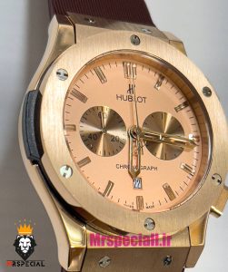 ساعت هابلوت مردانه بیگ بنگ کرنوگراف رزگلد بند رابر قهوه ای صفحه رزگلد 021075 HUBLOT BIG BANG 