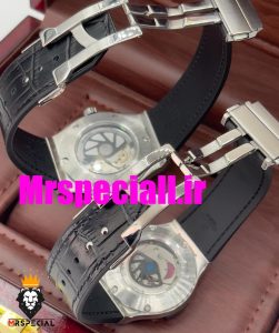 ساعت ست مردانه و زنانه هابلوت اتوماتیک بند مشکی قاب استیل صفحه مشکی HUBLOT BIG BANG 020675