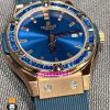 ساعت هابلوت زنانه رزگلد نگین باگت ابی بند رابر ابی صفحه ابی HUBLOT BIG BANG 021218