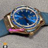 ساعت هابلوت زنانه رزگلد نگین باگت ابی بند رابر ابی صفحه ابی HUBLOT BIG BANG 021218