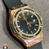 ساعت هابلوت زنانه رزگلد نگین باگت مشکی بند رابر مشکی صفحه مشکی HUBLOT BIG BANG 021219