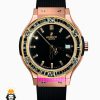 ساعت هابلوت زنانه رزگلد نگین باگت مشکی بند رابر مشکی صفحه مشکی HUBLOT BIG BANG 021219