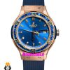 ساعت هابلوت زنانه رزگلد نگین باگت ابی بند رابر ابی صفحه ابی HUBLOT BIG BANG 021218