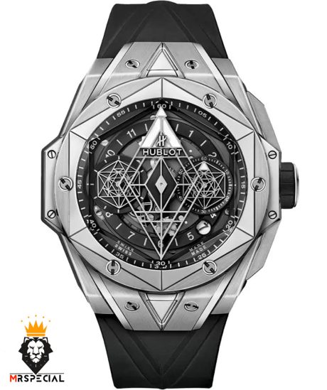 ساعت مچی مردانه هابلوت کهکشانی استیل صفحه مشکی HUBLOT Sang Bleu 1258