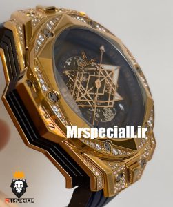 ساعت مچی مردانه هابلوت رزگلد فول نگین 020546 Hublot Unico Sang Bleu ll Diamonds