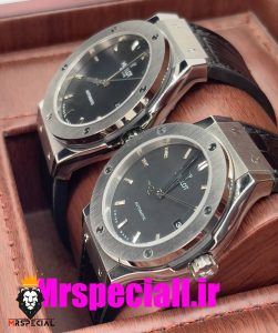 ساعت ست مردانه و زنانه هابلوت اتوماتیک بند مشکی قاب استیل صفحه مشکی HUBLOT BIG BANG 020675