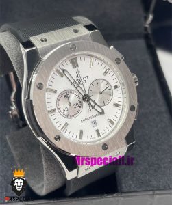ساعت مچی مردانه هابلوت کرنوگراف بند رابر مشکی صفحه سفید HUBLOT BIG BANG 021480 