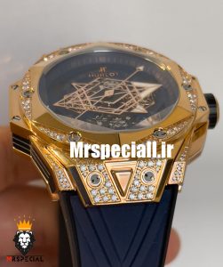 ساعت مچی مردانه هابلوت رزگلد فول نگین 020546 Hublot Unico Sang Bleu ll Diamonds