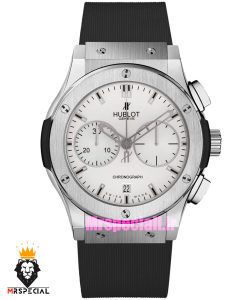 ساعت مچی مردانه هابلوت کرنوگراف بند رابر مشکی صفحه سفید HUBLOT BIG BANG 021480