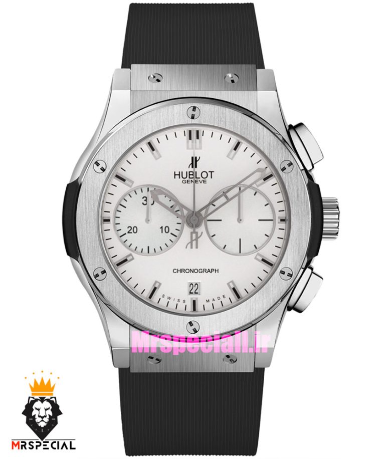 ساعت مچی مردانه هابلوت کرنوگراف بند رابر مشکی صفحه سفید HUBLOT BIG BANG 021480