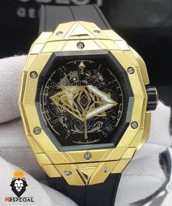 ساعت مچی مردانه هابلوت کرنوگراف طلایی بند رابر 01696 HUBLOT BIG BANG SANG BLEU