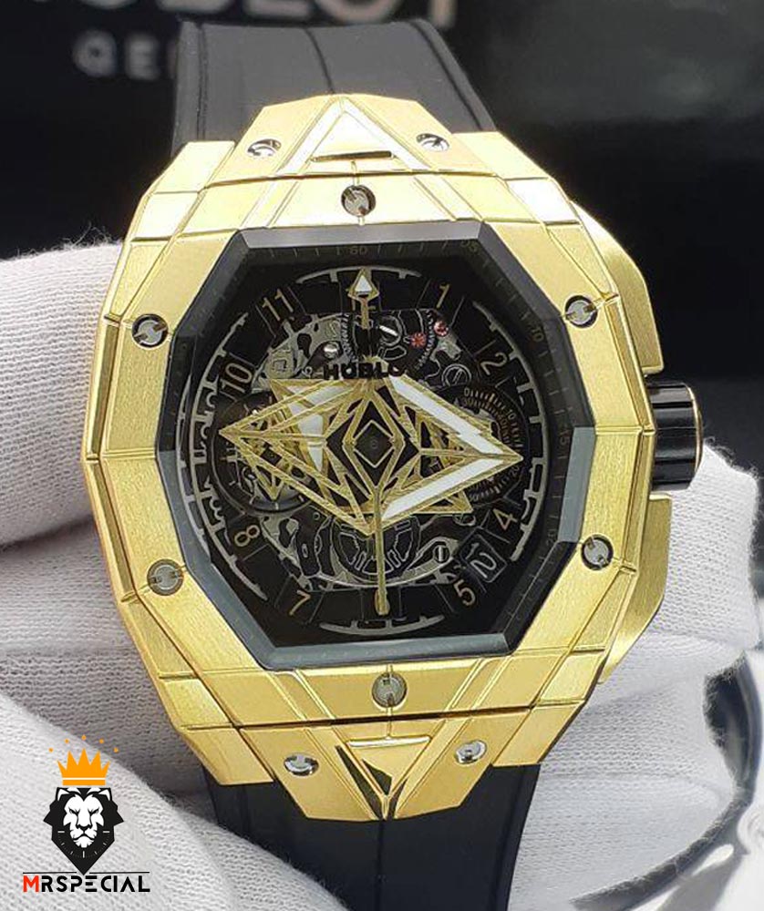 ساعت مچی مردانه هابلوت کرنوگراف طلایی بند رابر 01696 HUBLOT BIG BANG SANG BLEU