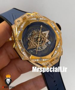 ساعت مچی مردانه هابلوت رزگلد فول نگین 020546 Hublot Unico Sang Bleu ll Diamonds