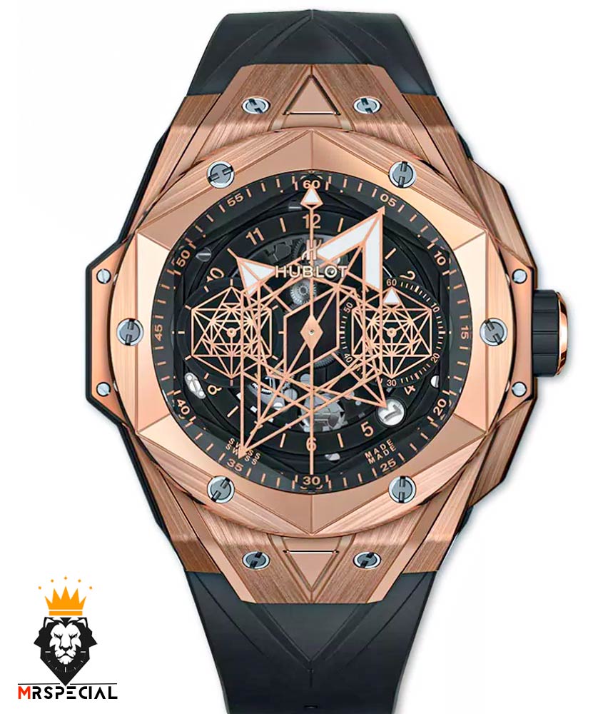 ساعت مچی مردانه هابلوت کهکشانی پشت شیشه ای رزگلد HUBLOT Sang Bleu 0986