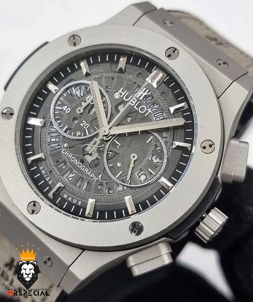 ساعت ست هابلوت مردانه و زنانه کرنوگراف طوسی صفحه اسکلتون 0967 HUBLOT BIG BANG